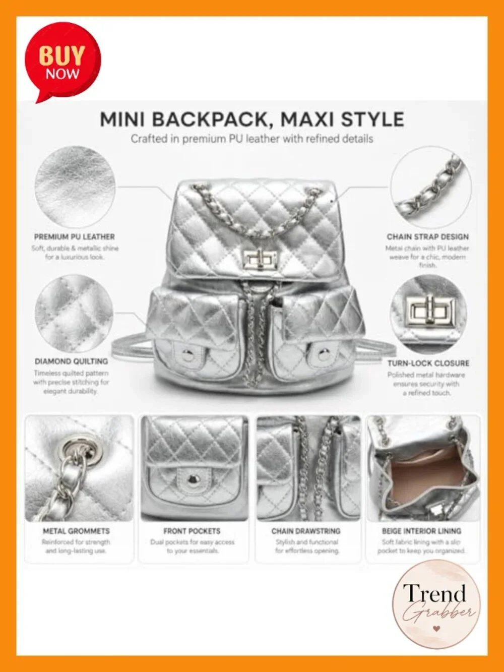 Quilted Mini Backpack Purse for Women, Small Faux Leather Backpack with Chain